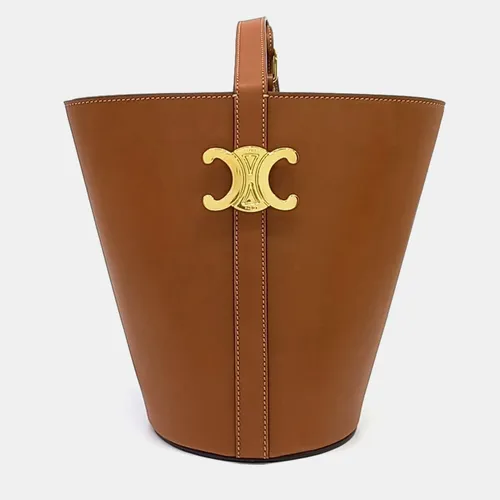 Celine Brown Leather Triumph Bucket Bag