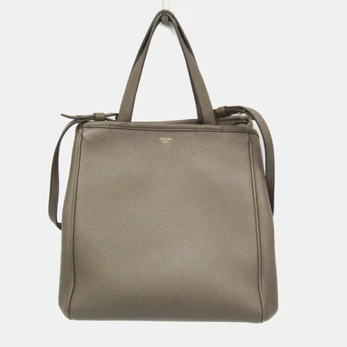 Celine Fold Cabas Small Gray/Brown Leather