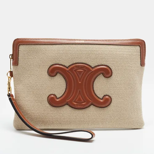 Celine Triomphe Brown/Natural Raffia and