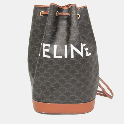 Celine Triomphe Medium Brown Coated Canvas