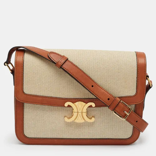 Celine Triomphe Flap Tan/Beige Canvas and