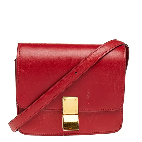 Celine Red Leather Small Classic Box Flap