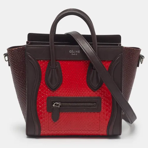 Céline Luggage Nano Tricolor Snakeskin and