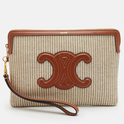 Celine Triumph Small Beige/Tan Canvas and