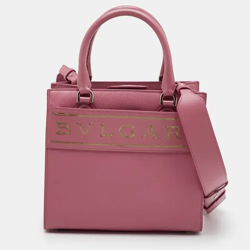 Bvlgari 2way Logo Small Pink Leather Tote