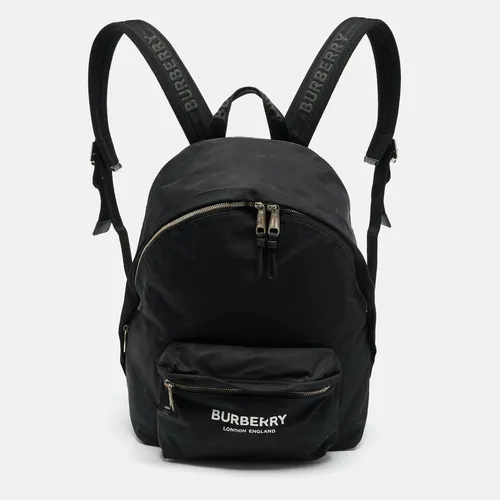 Burberry Black Nylon Logo Print Backpack