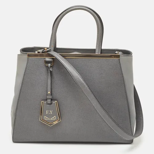 Fendi 2Jours Medium Grey Leather Tote