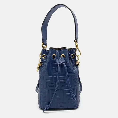 Fendi Blue Leather Montresor Bucket Bag
