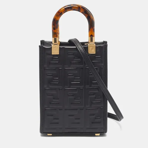 Fendi Sunshine Mini Black Zucca Embossed