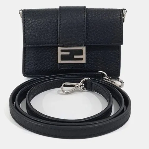 Fendi Black Leather Baguette Flap Micro
