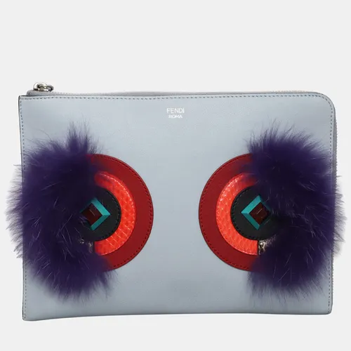 Fendi Monster Light Blue Leather Clutch