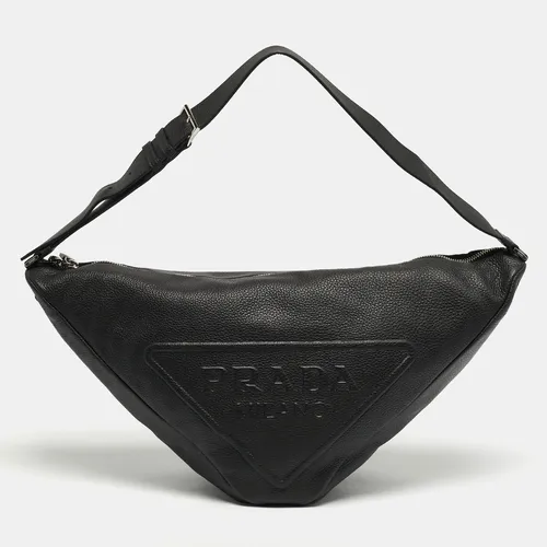 Prada Triangle Logo Embossed Black Vitello