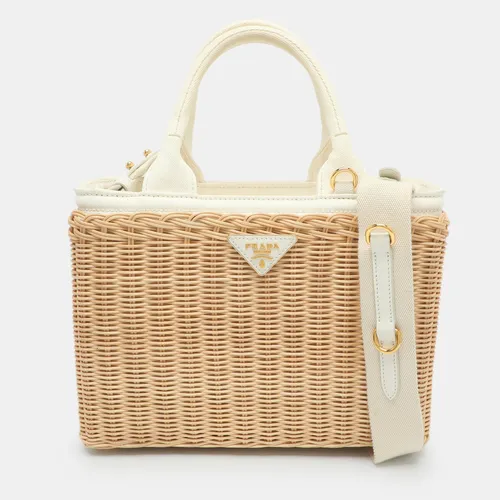Prada Medium Beige/White Canvas and Wicker
