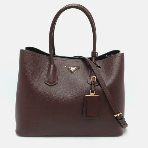 Prada Double Handle Burgundy Saffiano
