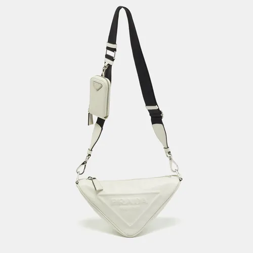 Prada Triangle White Leather Shoulder Bag