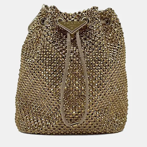 Prada Crystal Satin Mini Platino Gold Silk