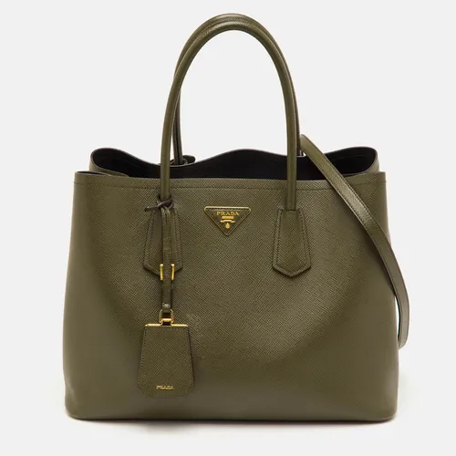 Prada Double Handle Medium Green Saffiano