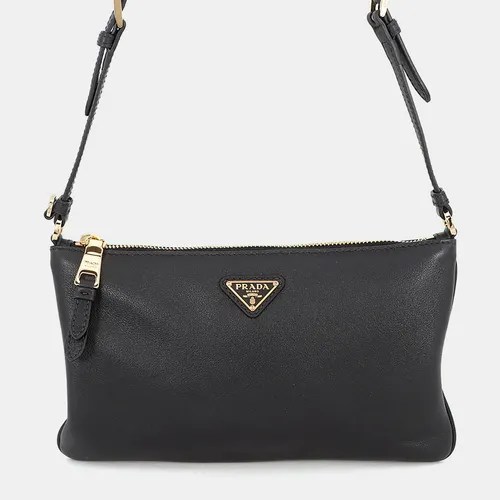 Prada Triangle Logo Black Leather Shoulder