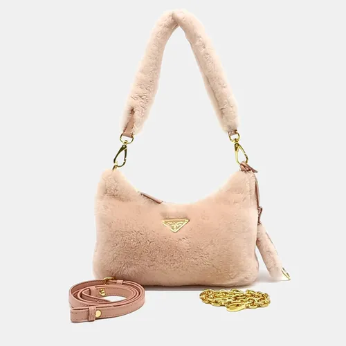 Prada Hobo Small Pink Shearling Leather