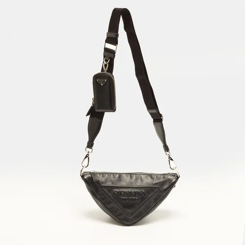 Prada Triangle Black Leather Crossbody Bag