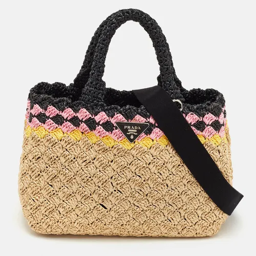 Prada Canapa Tri Color Crochet Raffia Tote