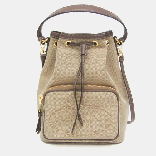 Prada Beige Dark Brown Leather Jacquard