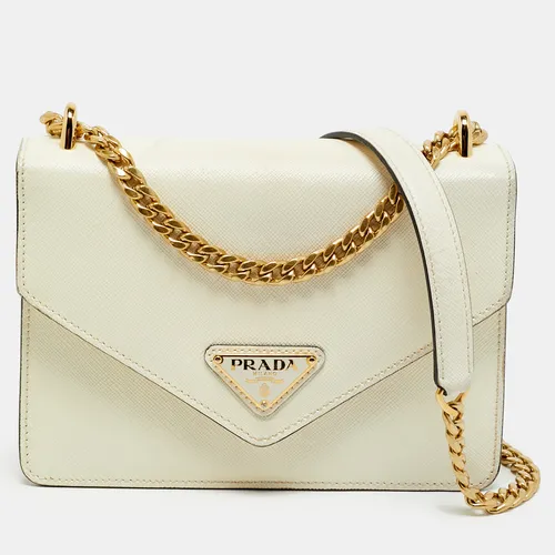 Prada Triangle Logo Flap White Saffiano
