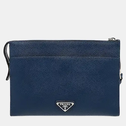 Prada Saffiano Leather Embossed Logo Pouch