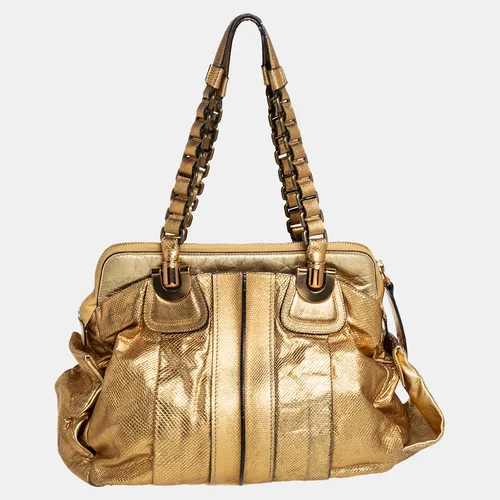 Chloé Metallic Gold Embossed Leather