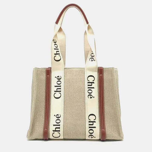 Chloe Woody Medium Beige Linen Calfskin
