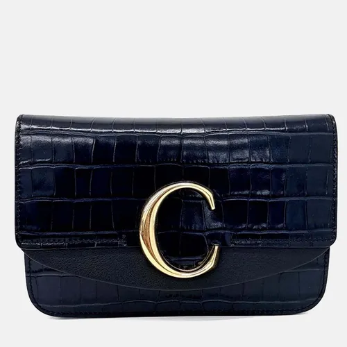 Chloé C Crocodile Embossed Leather Navy