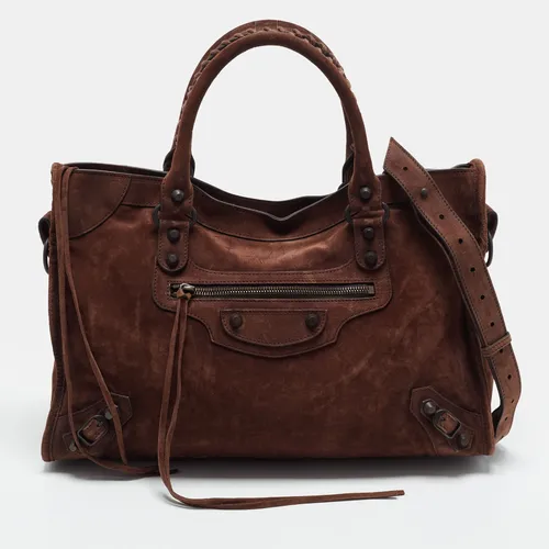 Balenciaga Le City Medium Dark Brown Suede