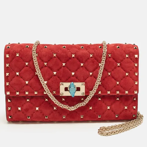 Valentino Rockstud Red Quilted Suede Chain