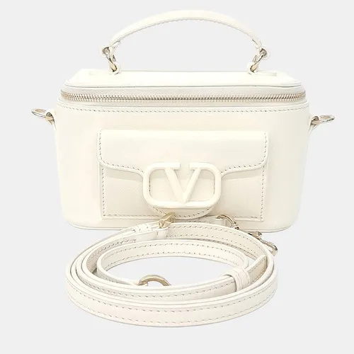Valentino White Leather Rocco Vanity Bag