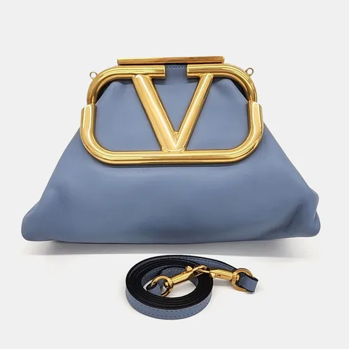 Valentino Blue Leather Superbee Clutch and