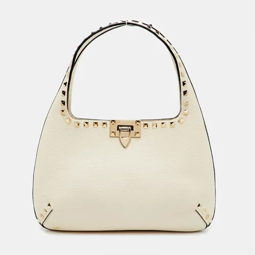 Valentino Rockstud Cream Leather Hobo