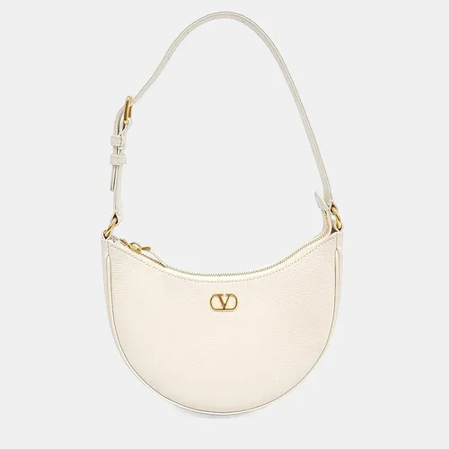Valentino White Leather V-Logo Mini Hobo