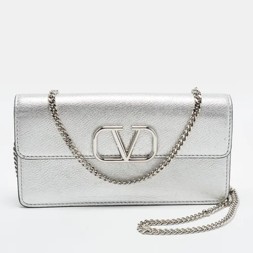 Valentino V-Logo Metallic Grained Leather