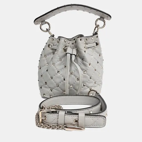 Valentino Grey Leather Rockstud Bucket Bag