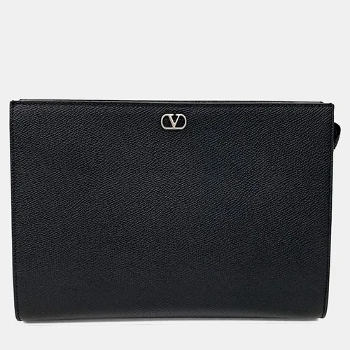 Valentino V Logo Large Black Leather