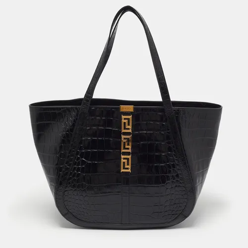 Versace Greca Goddess Large Black Croc