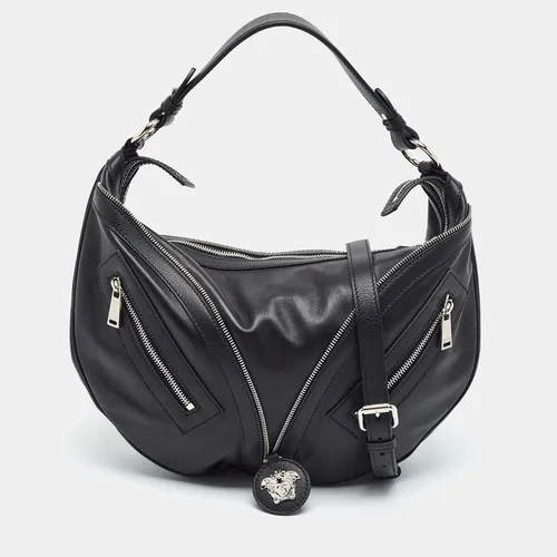 Versace Repeat Black Leather Hobo