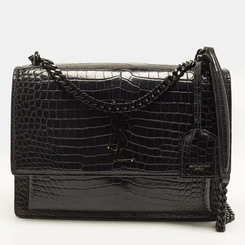 Saint Laurent Sunset Medium Black Croc