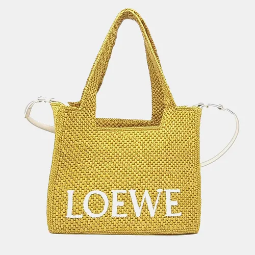Loewe Yellow Raffia Font Tote Bag Medium