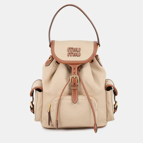 Miu Miu Logo Medium Beige Canvas Leather