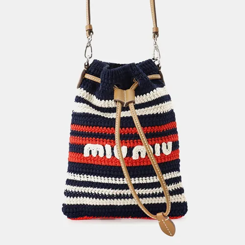 Miu Miu Crochet Border Drawstring Navy Red