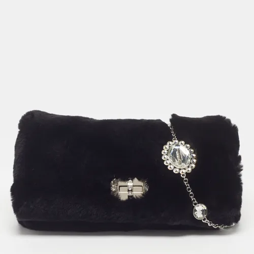 Miu Miu Crystal Cloqué Black Rabbit Fur