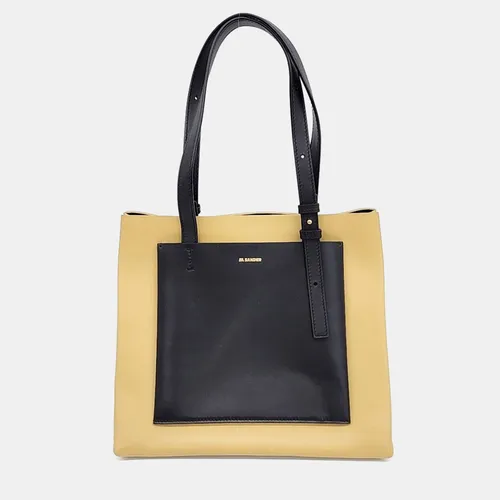 Jil Sander Beige Black Leather tote bag
