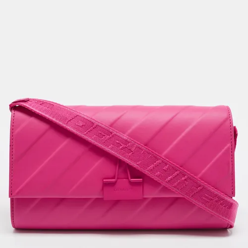 Off-White Clipper Pink Diagonal Embossed Leather Crossbody Bag