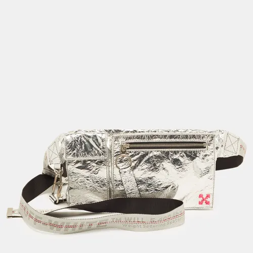 Off-White Silver Crinkle Leather Fanny